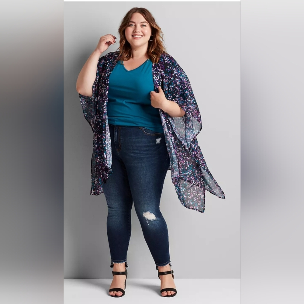 Lane Bryant Chiffon Kimono Onesize Colorful Purple Polka-dot NWT